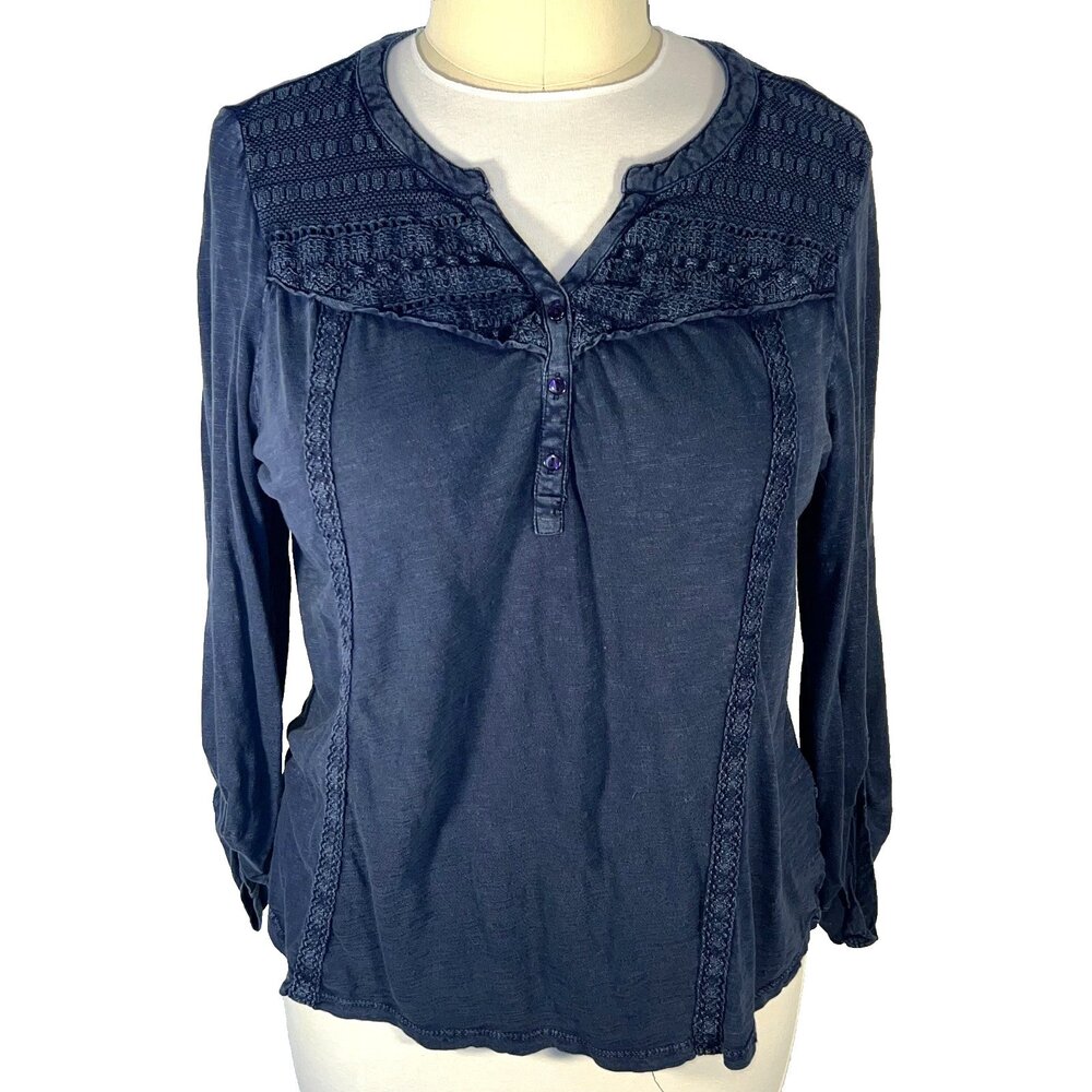 Style & Co - Tunic Top Women's XXL Stone Washed Navy Cabin Core 3/4 Roll Tab